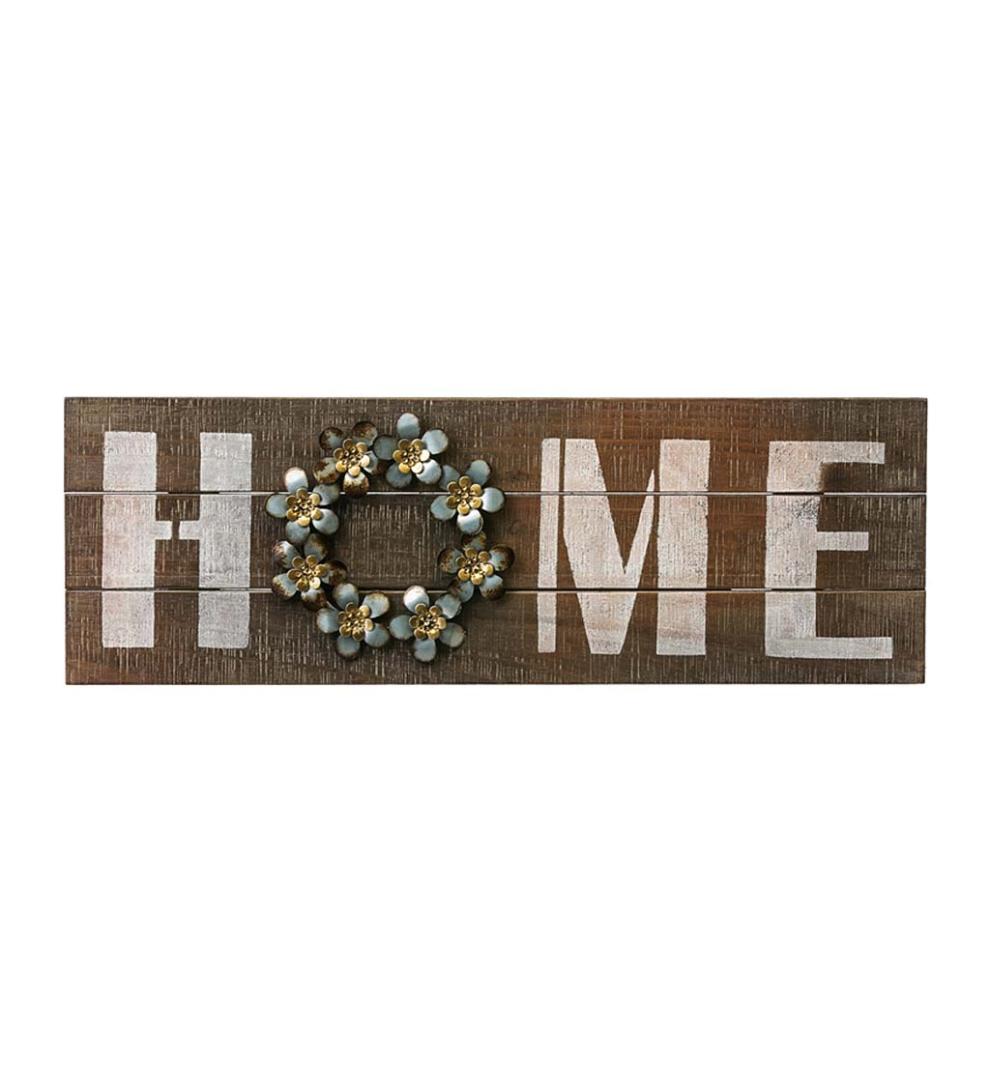 Plow & Hearth Home Accents | Indoor Living Wooden Home Sign With Metal Wreath