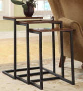 Plow & Hearth Home Office | Indoor Living 3-Piece Industrial Style Rectangular Metal And Wood Nesting Tables - Chestnut