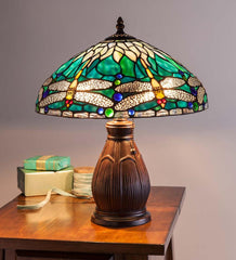 Plow & Hearth Home Office | Indoor Living Allendale Dragonfly Tiffany Stained Glass Table Lamp