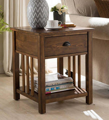 Plow & Hearth Home Office | Indoor Living Arts And Crafts Mission Side Table With Charging Station - Oak