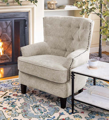 Plow & Hearth Home Office | Indoor Living Beverly Tufted Accent Chair With Nailhead Trim - Ash