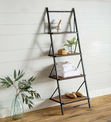 Plow & Hearth Home Office | Indoor Living Deep Creek Reclaimed Wood Ladder Wall Shelf Display/Storage