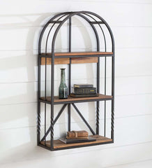 Plow & Hearth Home Office | Indoor Living Deep Creek Wood And Metal Arched Wall Shelf