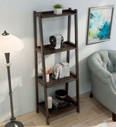 Plow & Hearth Home Office | Indoor Living Farmhouse 4-Tier Wooden Leaning Ladder Shelf - Antique Chestnut