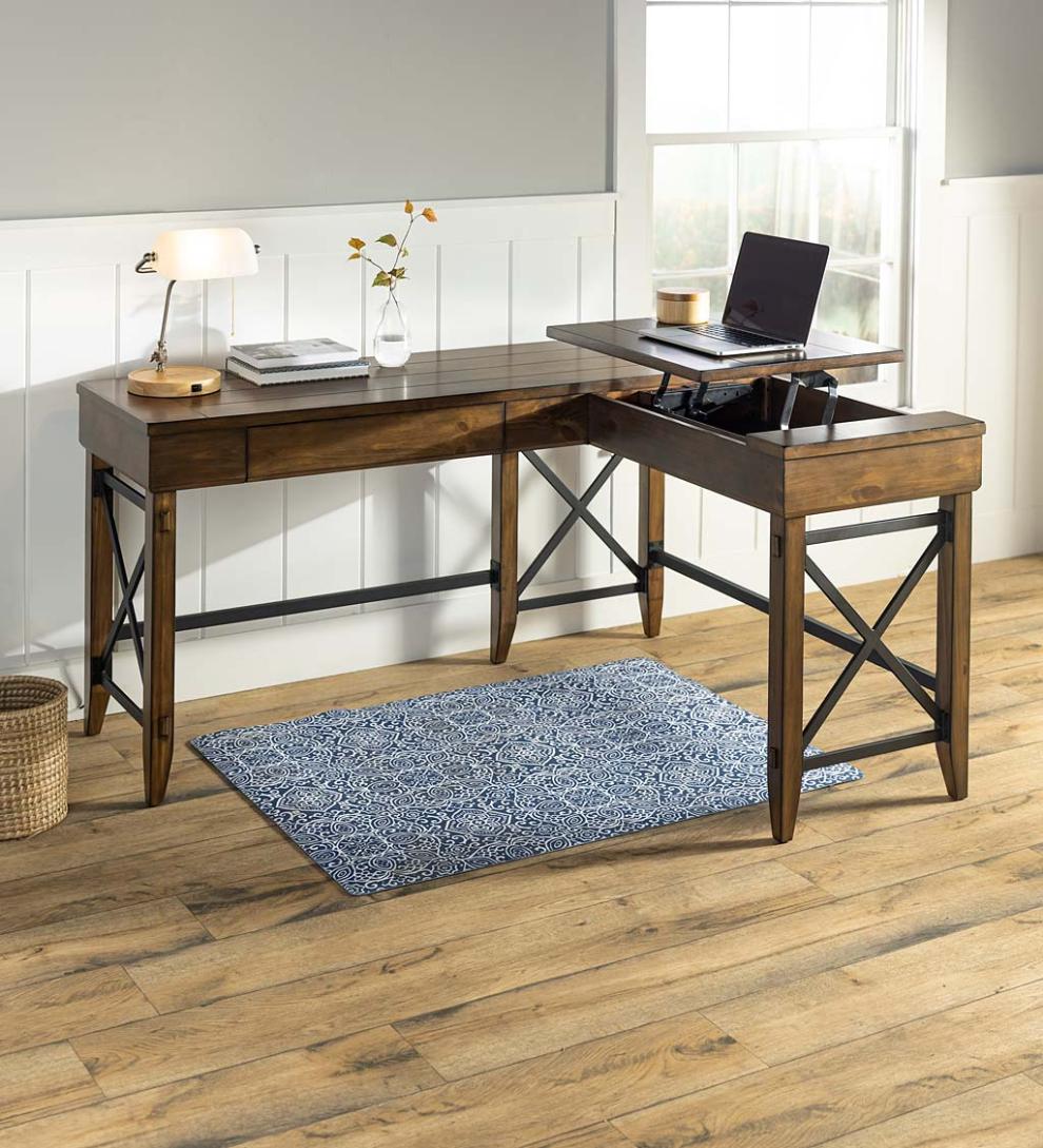 Plow & Hearth Home Office | Indoor Living L-Shaped Lift Desk With Two Height Settings And Drawer