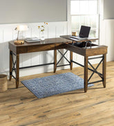 Plow & Hearth Home Office | Indoor Living L-Shaped Lift Desk With Two Height Settings And Drawer