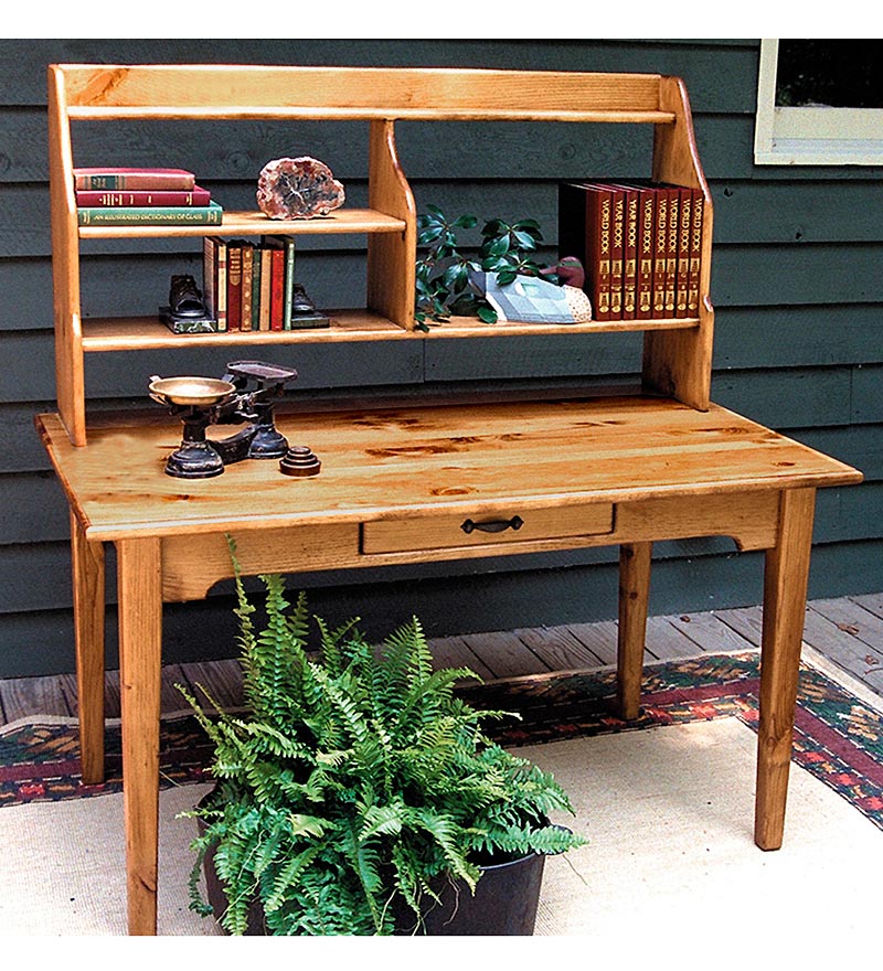 Plow & Hearth Home Office | Indoor Living Library Desk With Hutch - Avocado