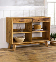 Plow & Hearth Home Office | Indoor Living Rowan Ridge Reclaimed Pine Wood Console Table With Shelves And Drawers