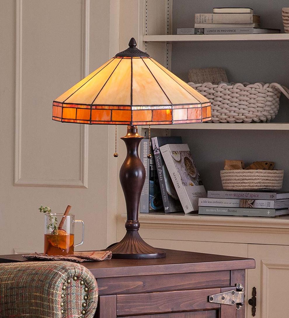 Plow & Hearth Home Office | Indoor Living Tiffany-Style Stained Glass Mission Style Table Lamp
