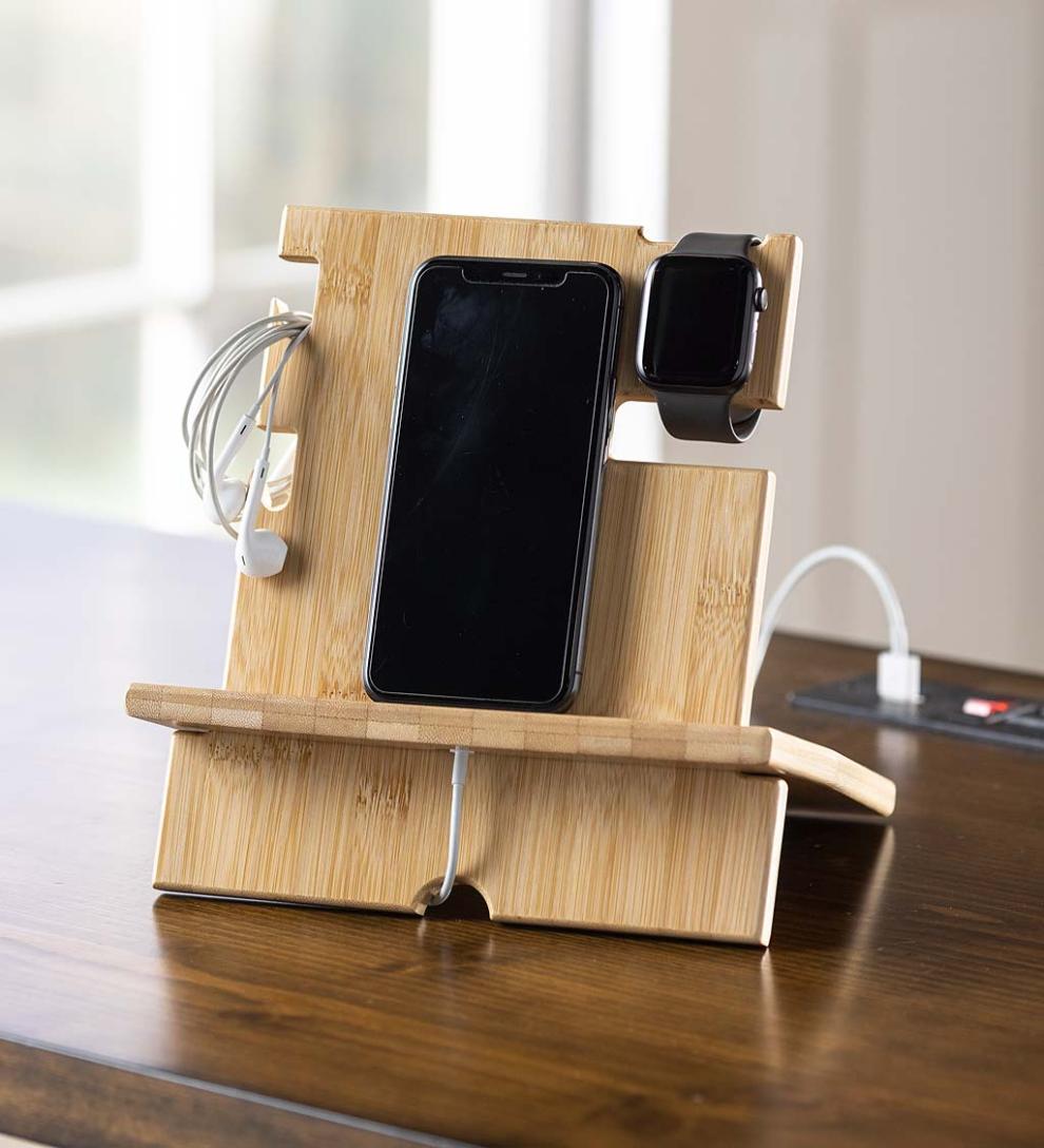 Plow & Hearth Home Office | Indoor Living Wood Accessory Desk Organizer For Electronics
