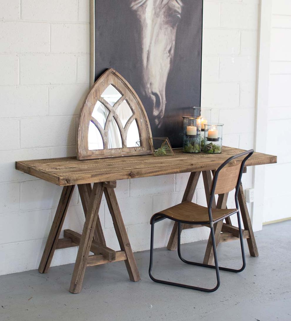 Plow & Hearth Home Office | Indoor Living Wooden Console Table With Saw Horse Base