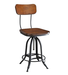 Plow & Hearth Kitchen & Bar Stools | Indoor Living Deluxe Adjustable-Height Wood And Metal Stool With Back Rest - Chestnut
