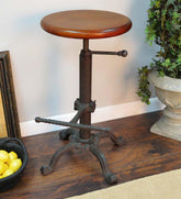 Plow & Hearth Kitchen & Bar Stools | Indoor Living Industrial-Style Adjustable-Height Wood And Metal Stool - Chestnut