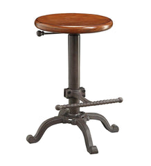 Plow & Hearth Kitchen & Bar Stools | Indoor Living Industrial-Style Adjustable-Height Wood And Metal Stool - Chestnut