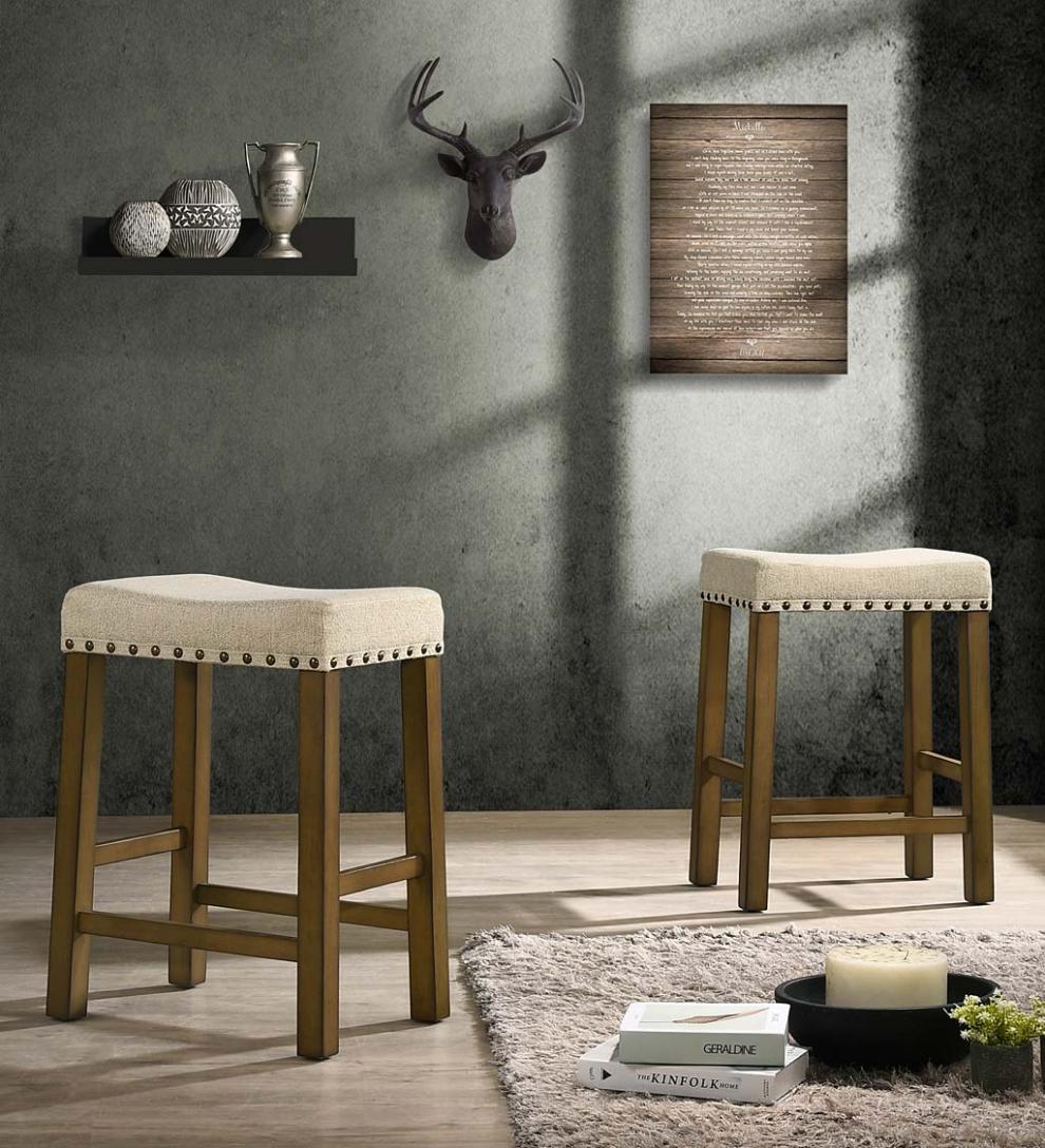 Plow & Hearth Kitchen & Bar Stools | Indoor Living Upholstered Nail Head-Trim Saddle Seat Stools, Set Of 2