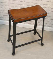 Plow & Hearth Kitchen & Bar Stools | Indoor Living Wood And Metal Saddle Seat Stool - Chestnut