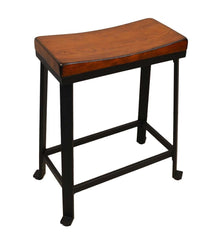 Plow & Hearth Kitchen & Bar Stools | Indoor Living Wood And Metal Saddle Seat Stool - Chestnut