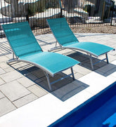 Plow & Hearth Loungers | Outdoor Living Clearwater Aluminum Lounge Chair Set - Blue Hawaii