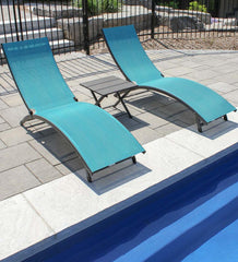 Plow & Hearth Loungers | Outdoor Living Coral Springs Lounge Set - Blue Hawaii/Black Frame