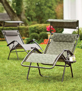 Plow & Hearth Metal Furniture | Outdoor Living Deluxe Zero Gravity Chair With Awning, Table And Drink Holder - Check
