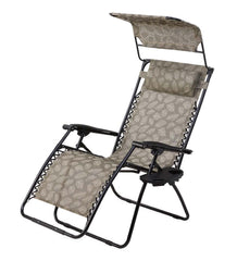 Plow & Hearth Metal Furniture | Outdoor Living Deluxe Zero Gravity Chair With Awning, Table And Drink Holder - Check