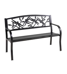 Plow & Hearth Metal Furniture | Outdoor Living Dragonfly Metal Garden Bench - Black