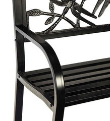 Plow & Hearth Metal Furniture | Outdoor Living Dragonfly Metal Garden Bench - Black