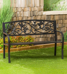 Plow & Hearth Metal Furniture | Outdoor Living Hummingbird Metal Garden Bench - Black