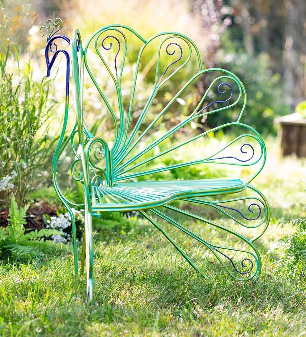 Plow & Hearth Metal Furniture | Outdoor Living Multicolor Metal Peacock Garden Chair