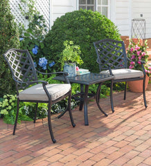 Plow & Hearth Metal Furniture | Outdoor Living Park Grove Cast Aluminum Outdoor 3-Piece Seating Set With Cushions