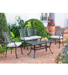 Plow & Hearth Metal Furniture | Outdoor Living Park Grove Cast Aluminum Outdoor 4-Piece Seating Set With Cushions