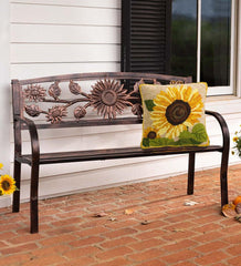 Plow & Hearth Metal Furniture | Outdoor Living Sunflower Metal Garden Bench