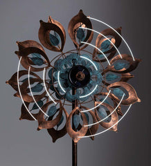Plow & Hearth Outdoor Lamps & Lighting | Outdoor Living Antique Blue And Copper Lily Flower Solar Wind Spinner