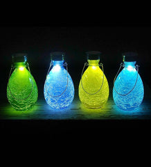 Plow & Hearth Outdoor Lamps & Lighting | Outdoor Living Crackled Glass Teardrop Solar Lantern - Blue