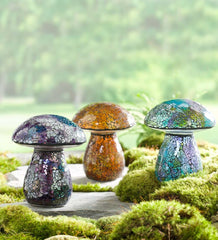 Plow & Hearth Outdoor Lamps & Lighting | Outdoor Living Glass Mosaic Mushroom Lawn Ornament - Amber