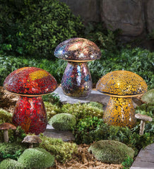 Plow & Hearth Outdoor Lamps & Lighting | Outdoor Living Glass Mosaic Mushroom Lawn Ornament - Amber