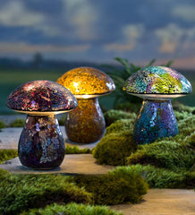 Plow & Hearth Outdoor Lamps & Lighting | Outdoor Living Glass Mosaic Mushroom Lawn Ornament - Amber