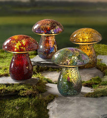 Plow & Hearth Outdoor Lamps & Lighting | Outdoor Living Glass Mosaic Mushroom Lawn Ornament - Amber
