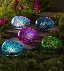Plow & Hearth Outdoor Lamps & Lighting | Outdoor Living Lighted Art Glass Decorative Glowing Garden Rocks - Blue