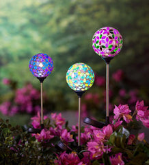 Plow & Hearth Outdoor Lamps & Lighting | Outdoor Living Pieced Glass Mosaic Solar Garden Stakes, Set Of 3