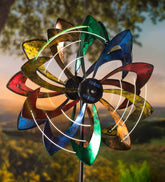 Plow & Hearth Outdoor Lamps & Lighting | Outdoor Living Solar Lighted Led Flower Metal Wind Spinner With Bi-Direction Rotors - Antique