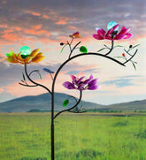 Plow & Hearth Outdoor Lamps & Lighting | Outdoor Living Triple Flower Spinner With Color-Changing Solar Crackle Glass Orbs