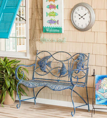Plow & Hearth Outdoor Seating Sets | Outdoor Living Blue Tropical Fish Metal Bench