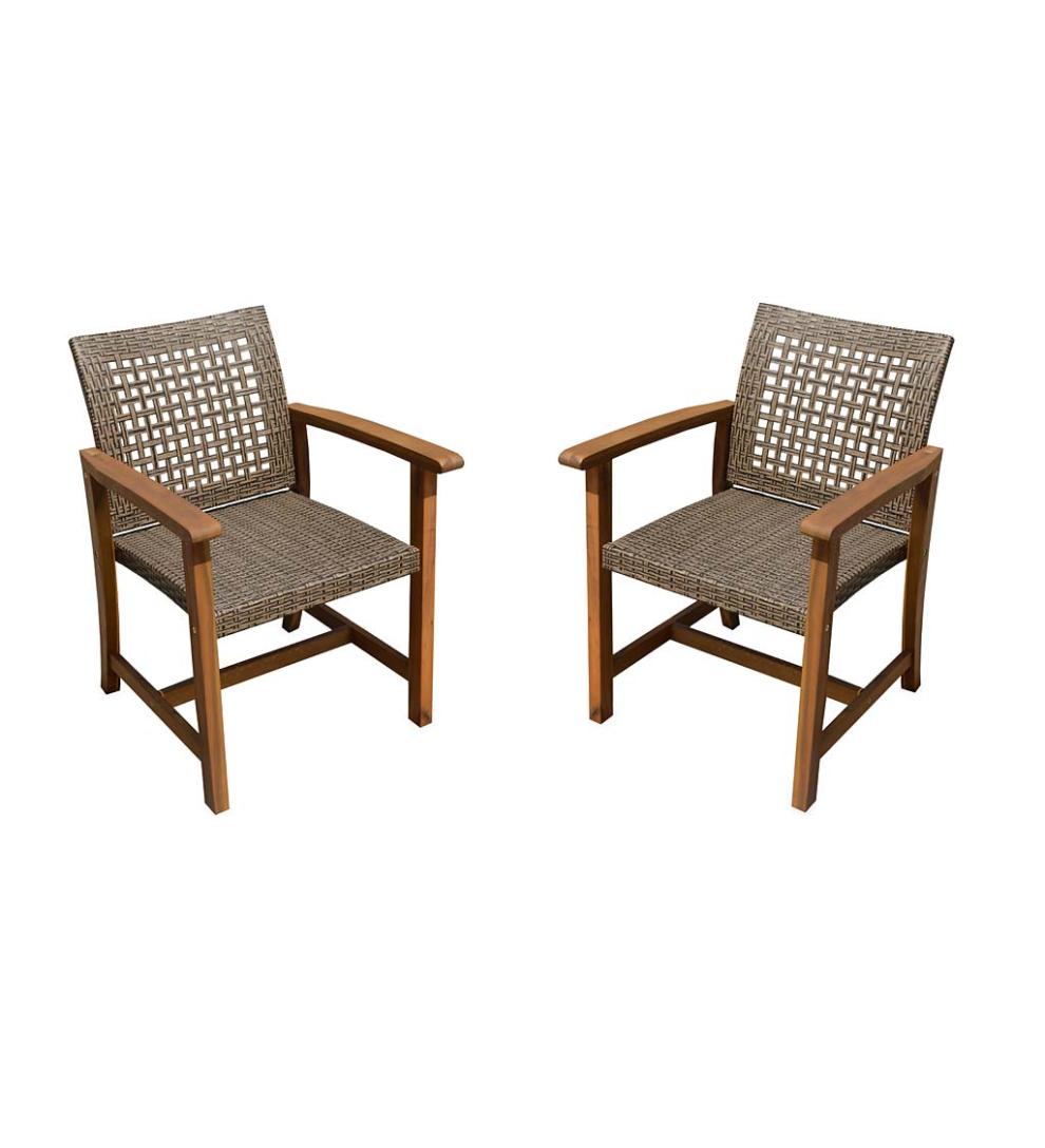 Plow & Hearth Outdoor Seating Sets | Outdoor Living Lancaster Outdoor Eucalyptus And Wicker Woven Chairs, Set Of 2 - Natural