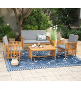 Plow & Hearth Outdoor Seating Sets | Outdoor Living Mission Style Acadia Wood Outdoor Seating Set With Cushions - Natural