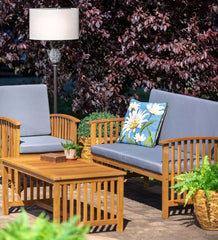 Plow & Hearth Outdoor Seating Sets | Outdoor Living Mission Style Acadia Wood Outdoor Seating Set With Cushions - Natural