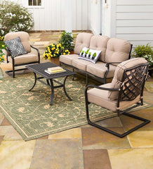 Plow & Hearth Outdoor Seating Sets | Outdoor Living Park Grove Cast Aluminum Outdoor 4-Piece Deep Seating Sofa Set With Cushions