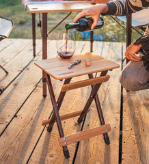 Plow & Hearth Outdoor Side Tables | Outdoor Living Bamboo Folding Camp Side Table With Wine Glass Holder - Bamboo/Bronze