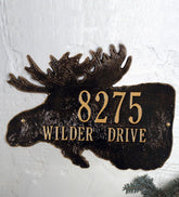 Plow & Hearth Outdoor Wall Art | Outdoor Living American-Made Moose Silhouette Address Plaque In Cast Aluminum - Black