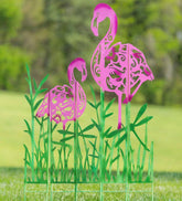 Plow & Hearth Outdoor Wall Art | Outdoor Living Metal Flamingo Landscape Panel Stakes, Set Of 5